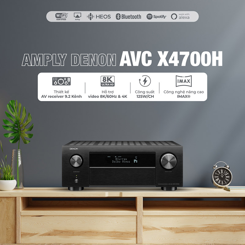 Amply Denon AVC X4700H, Hỗ Trợ 8K, 9.2 Kênh, 125W/CH-8