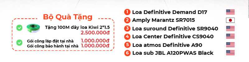 Dàn xem phim Dolby Atmos 5.1.2 Marantz, Definitive, JBL DB18