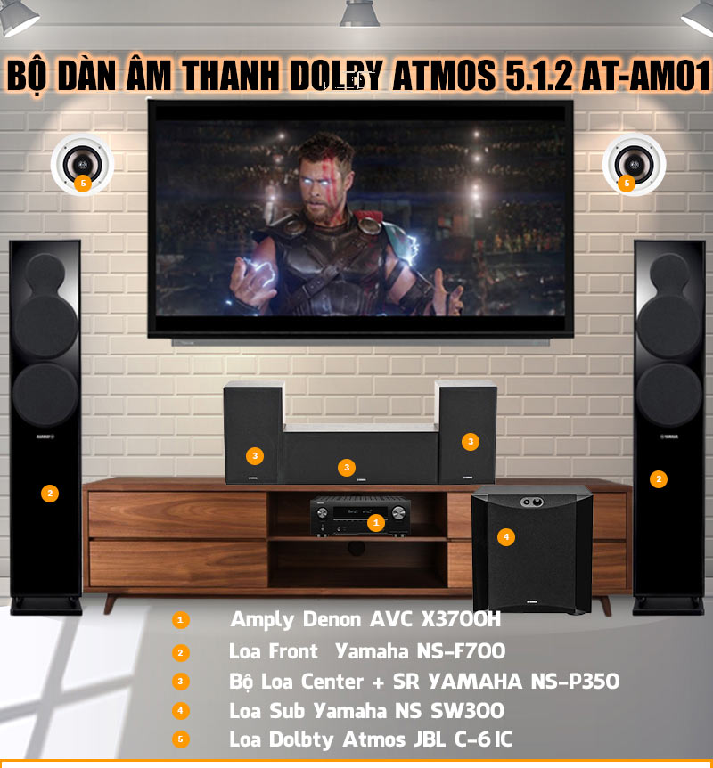 dàn xem phim Dolby Atmos 5.1.2 Denon Yamaha AT-AM01