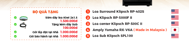 chú thích dàn âm thanh xem phim 5.1 Klipsch, Yamaha AT-GD10
