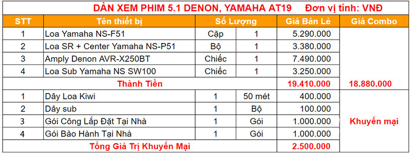 giá Dàn xem phim 5.1 Denon, Yamaha AT19 