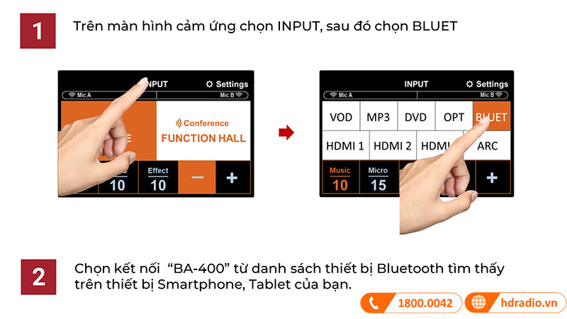 Amply Boston Acoustics BA400 kết nối bluetooth