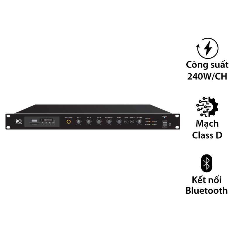 Amply ITC T-240DTB, 4 kênh, Bluetooth, USB