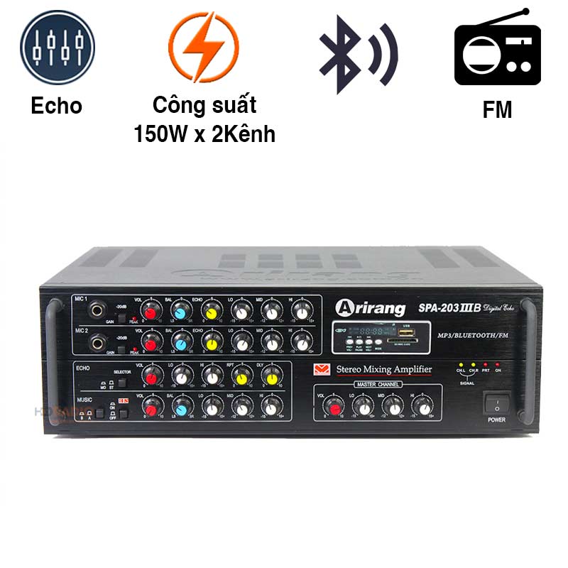 Amply Arirang 203IIIB (300W/2 Kênh, Bluetooth, FM, MP3, 10,2Kg)