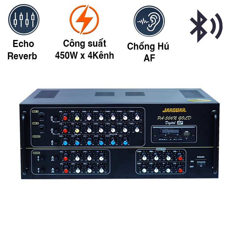 Amply Jarguar 506N Gold Digital, 1800W/4 Kênh, Bluetooth, Anti-Feedback