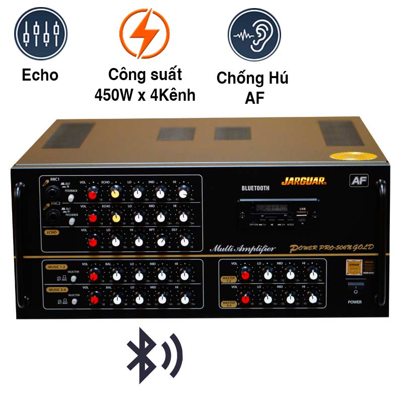 Amply Jarguar PRO 506N GOLD AF (1800W/4 Kênh, Bluetooth, 20.3Kg)