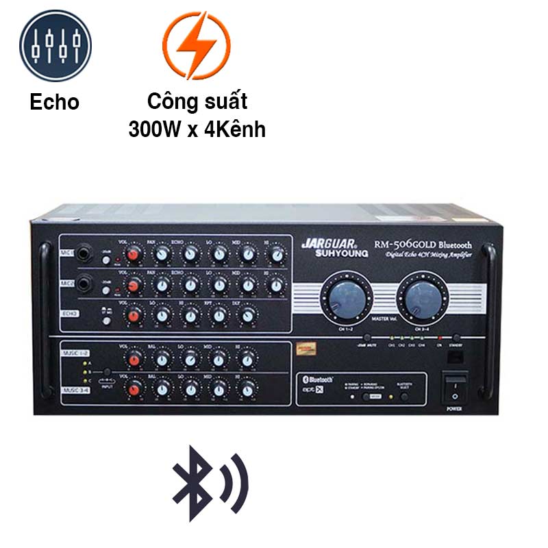 Amply jarguar RM 506 Gold Bluetooth (1200W/4 Kênh, 17Kg)
