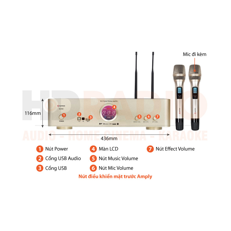 Amply Sumico SU450, 450W/CH, Bluetooth, HDMI, USB, Optical-5