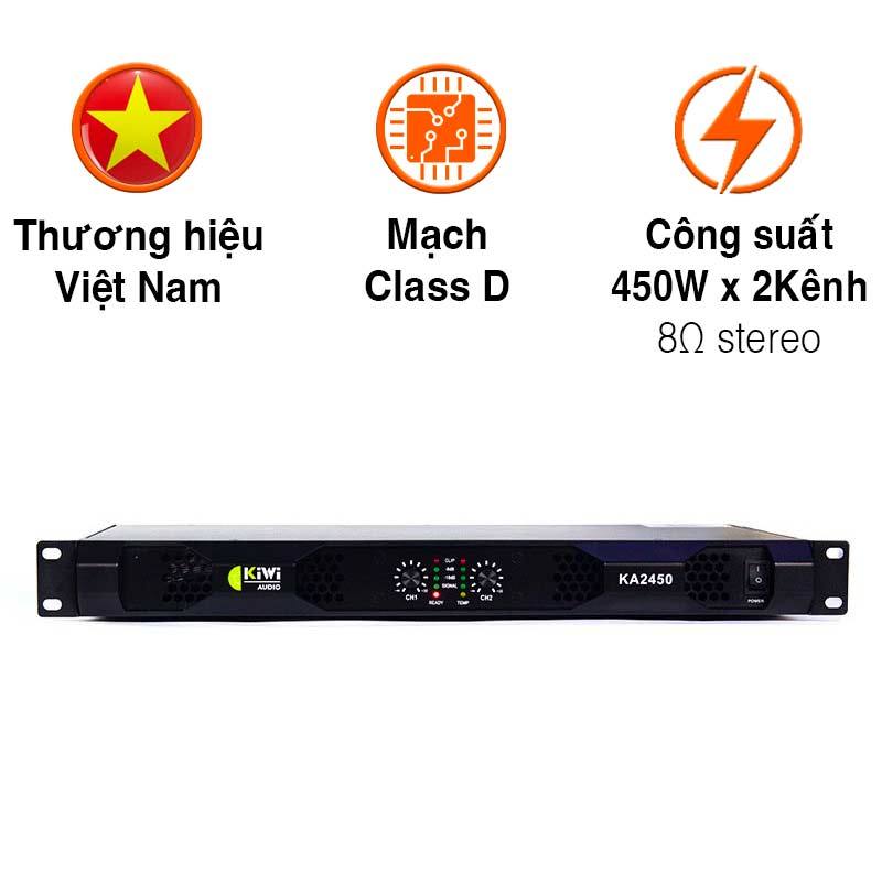 Cục đẩy nguồn xung Kiwi KA2450, 450W x 2 kênh, Class D