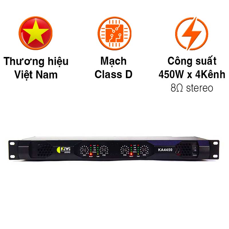 Cục đẩy nguồn xung Kiwi KA4450, 450W x 4 kênh, Class D