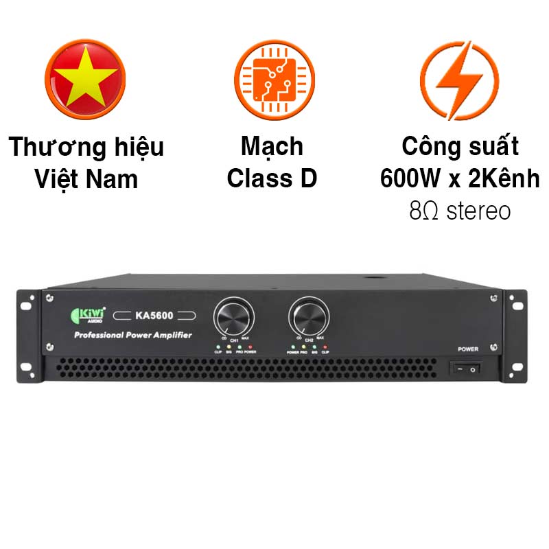 Đẩy công suất Kiwi KA5600, Công Suất 600W/8 Ohm/Kênh