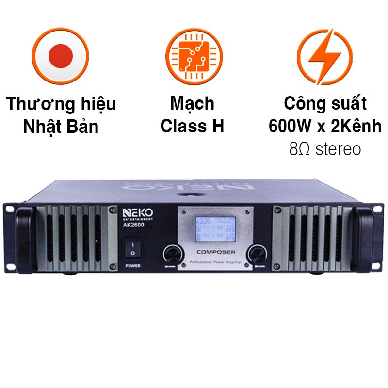 Cục Đẩy Công Suất Neko AK2600, 600W x 2 Kênh