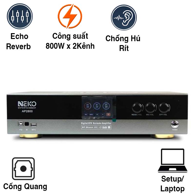Đẩy Công Suất Liền Vang Neko AP2800, 2 kênh, 800W, Optical