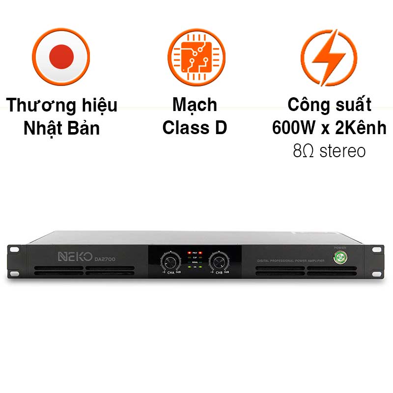 Cục Đẩy Công Suất Neko DA2700, 2 kênh, 600W/CH, Nguồn Xung