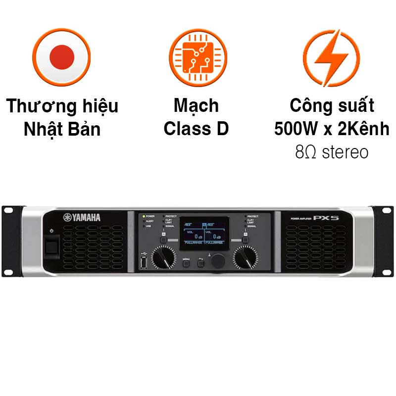 Công suất Yamaha PX5, 500W x 2 Kênh, Class D