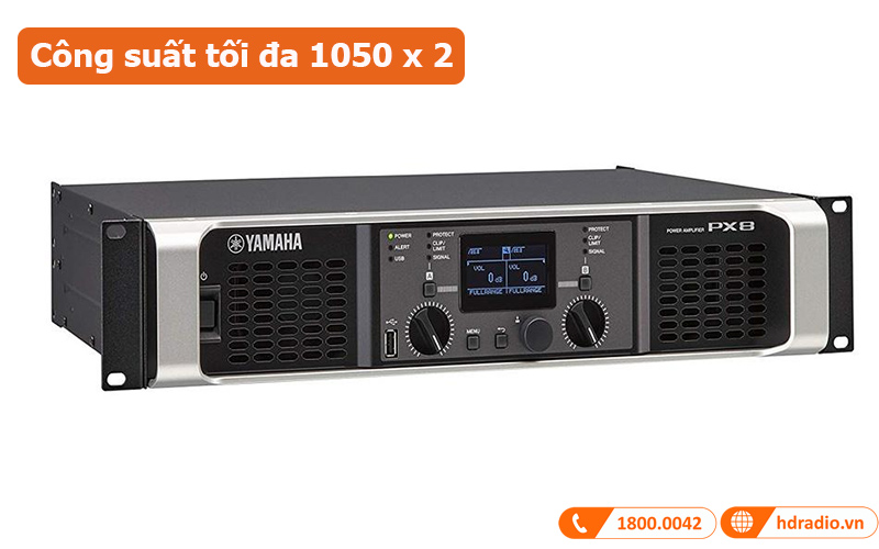 Công suất Yamaha PX8 công suất tối đa 1050 x 2 kênh