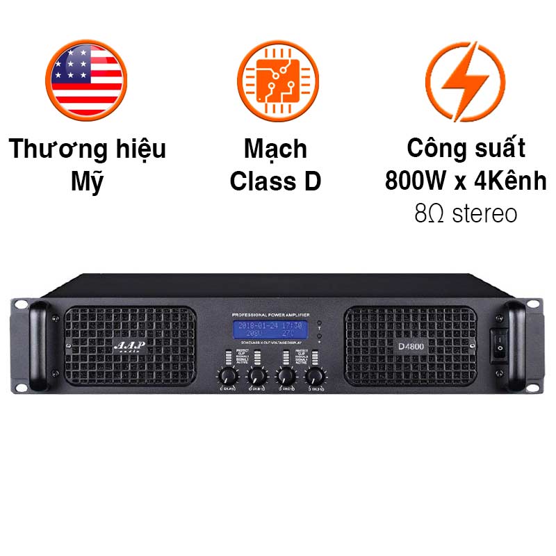Cục đẩy công suất AAP D4800, 800W x4 Kênh, Class D