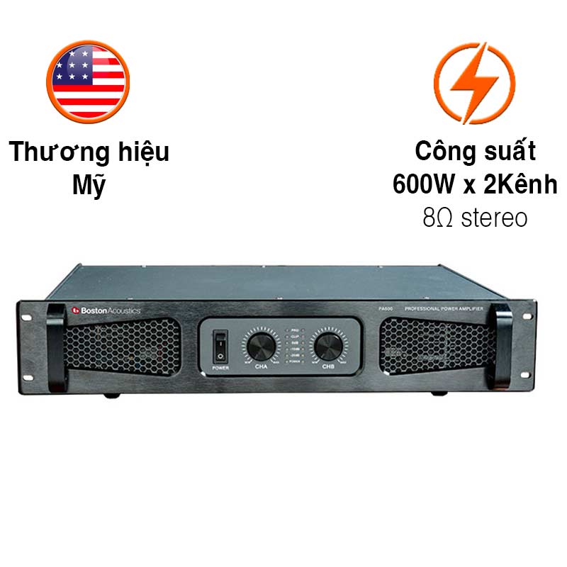 Cục đẩy công suất Boston PA600, 600W x 2 Kênh