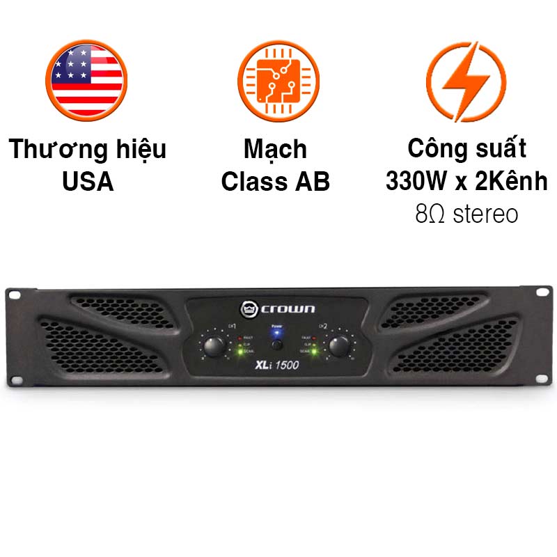 Cục đẩy công suất Crown XLi1500, 330W x 2 Kênh