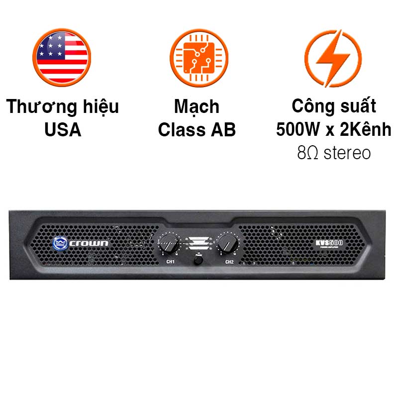 Cục đẩy công suất Crown KVS500, Class AB, 500W x 2 Kênh