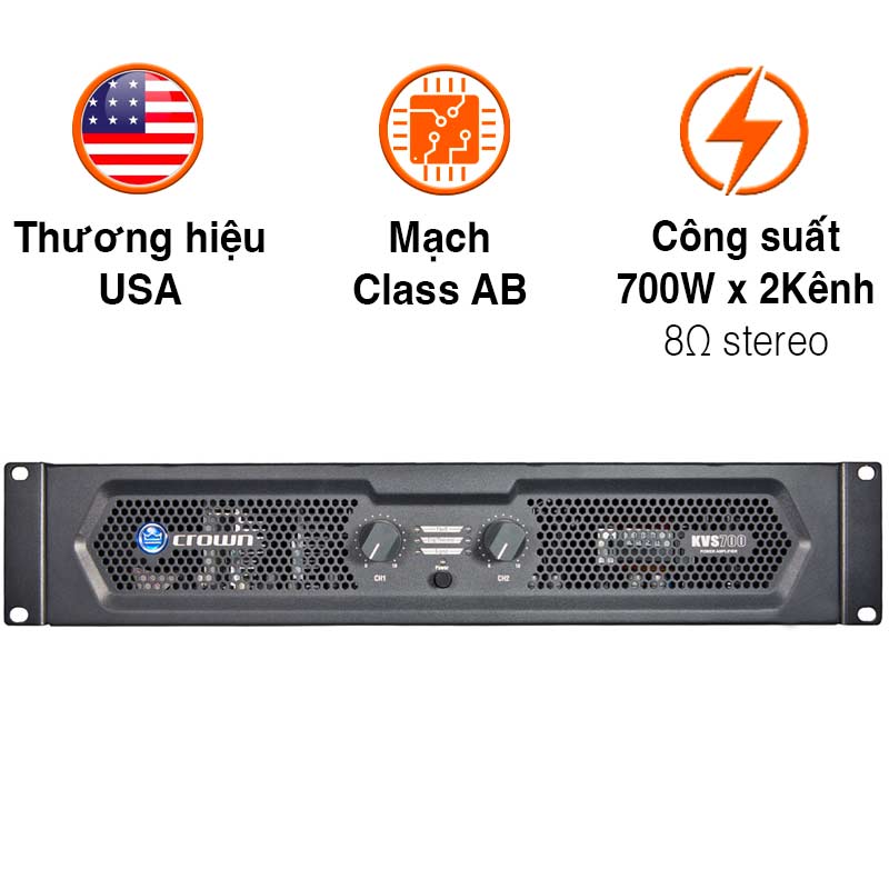 Cục đẩy công suất Crown KVS700, Công suất 700W x 2 Kênh, Class AB