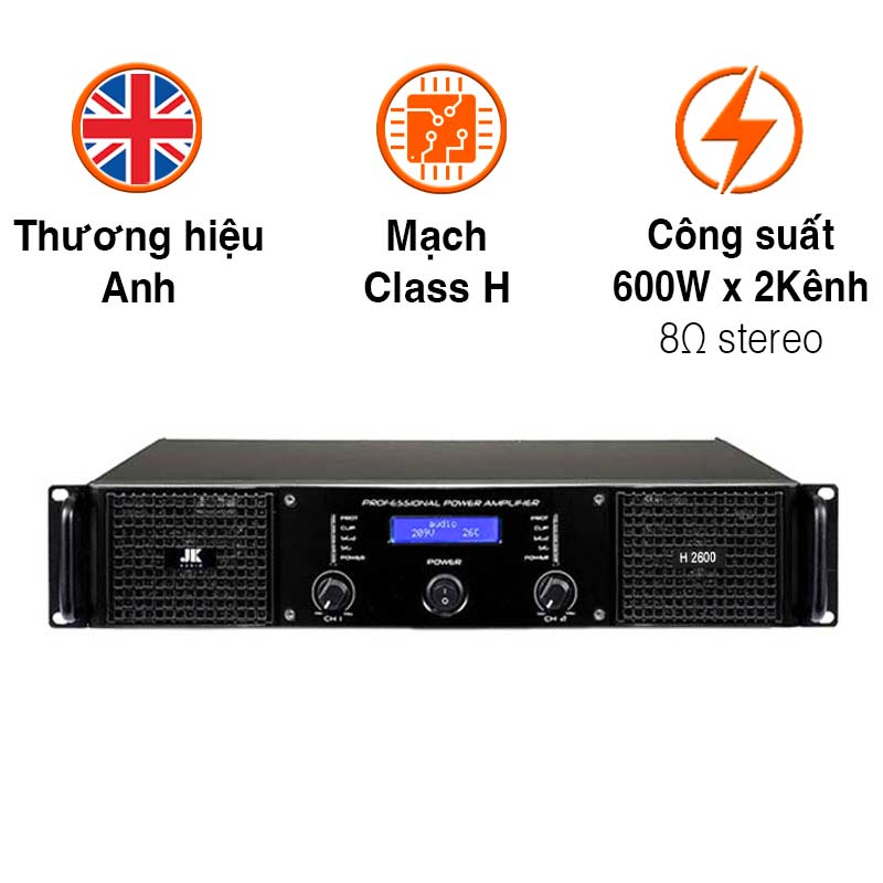 Cục công suất JKAudio H2600, Công suất 600W x 2 Kênh, Mạch Công suất Class H