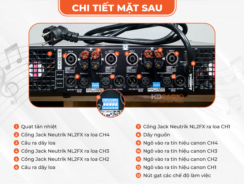 Chi tiết mặt phía sau cục đẩy JKaudio H4800 Chi tiết mặt phía sau cục đẩy JKaudio H4800