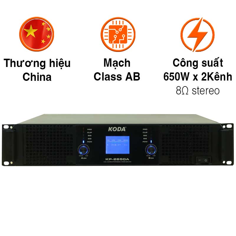 Đẩy Công Suất Koda KP2650A, 2 kênh, Công suất 650W