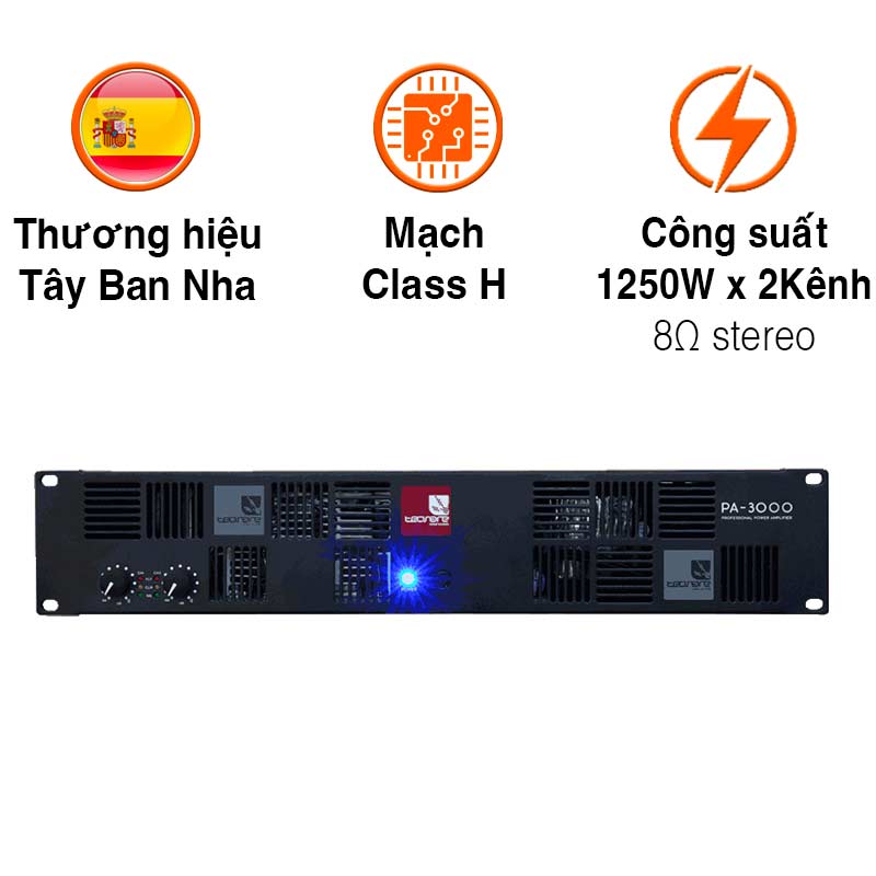 Công suất Tecnare PA-3000, 1250W x2 Kênh