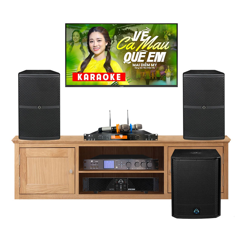 Dàn Karaoke cao cấp HDR41 (Wharfedale Wh12 , Công suất, vang số,  Micro JKaudio B9, Sub)