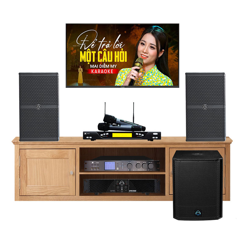 Dàn Karaoke Cao Cấp HDR43 (Wharfedale Wh10, Công suất, vang số, Micro K800, Sub)