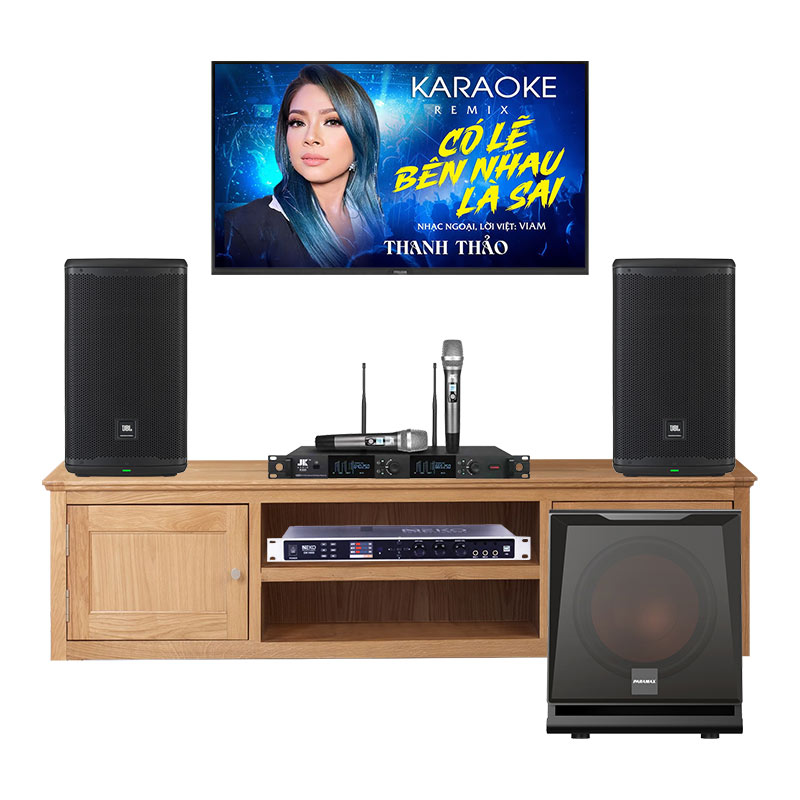 Dàn karaoke gia đình KGD225 (JBL Eon 710, Paramax D30, Neko DK1000, JKaudio K300)
