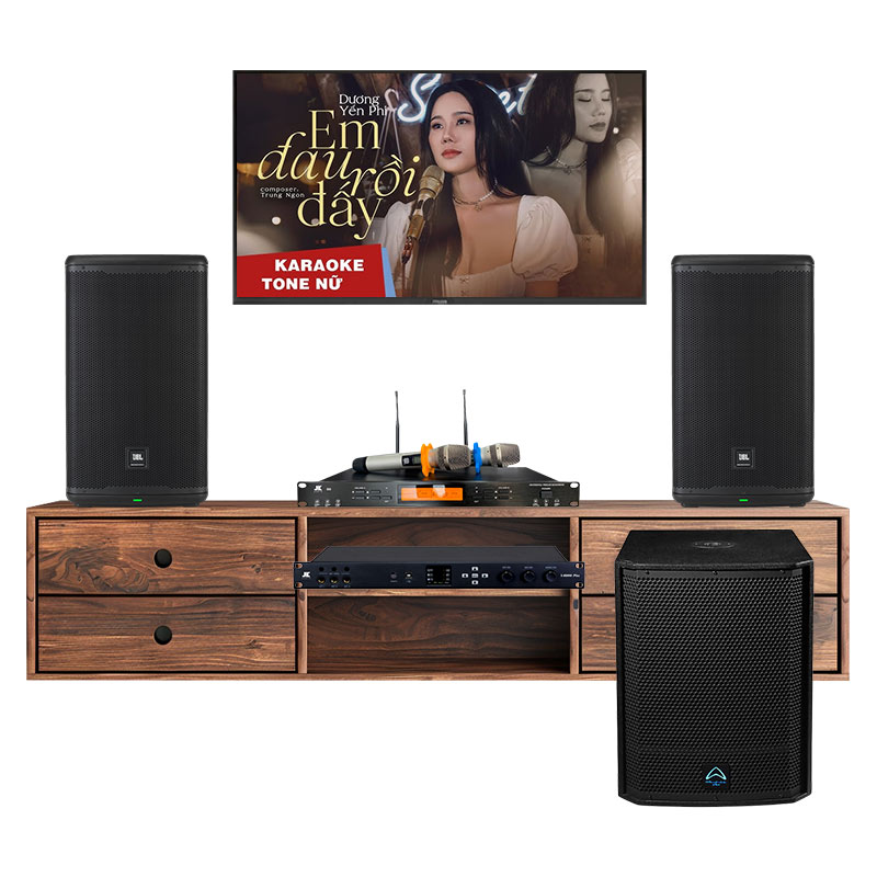 Dàn karaoke gia đình KGD237 (JBL Eon 712, JKaudio X6000 Plus, B9, Wharfedale AX15B)