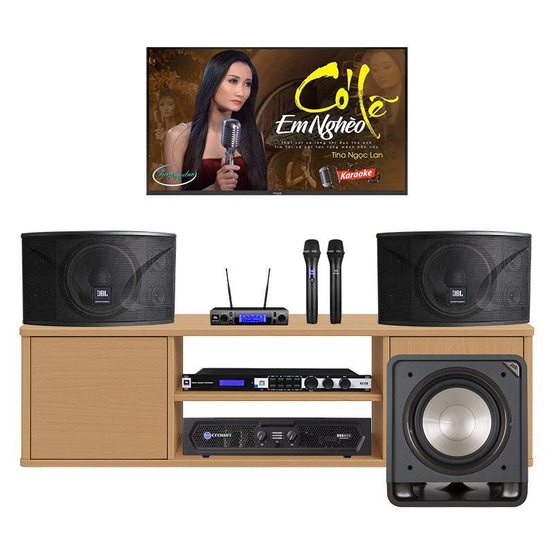 Dàn karaoke gia đình KGD39 (JBL Ki110, KX180A, VM300, Crown KVS500, sub Polk Audio HTS12)