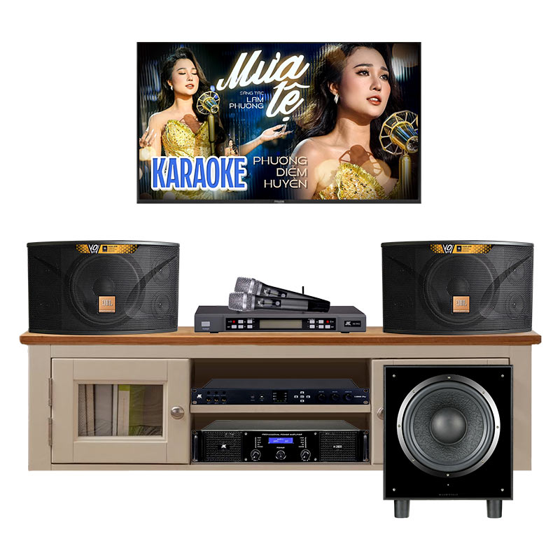 Dàn karaoke gia đình KHD54 (JBL Ki112 Gold Edition, JKAudio H2600, JKaudio X6000 Plus, JKAudio B5 Pro, Sub Wharfedale SW12)