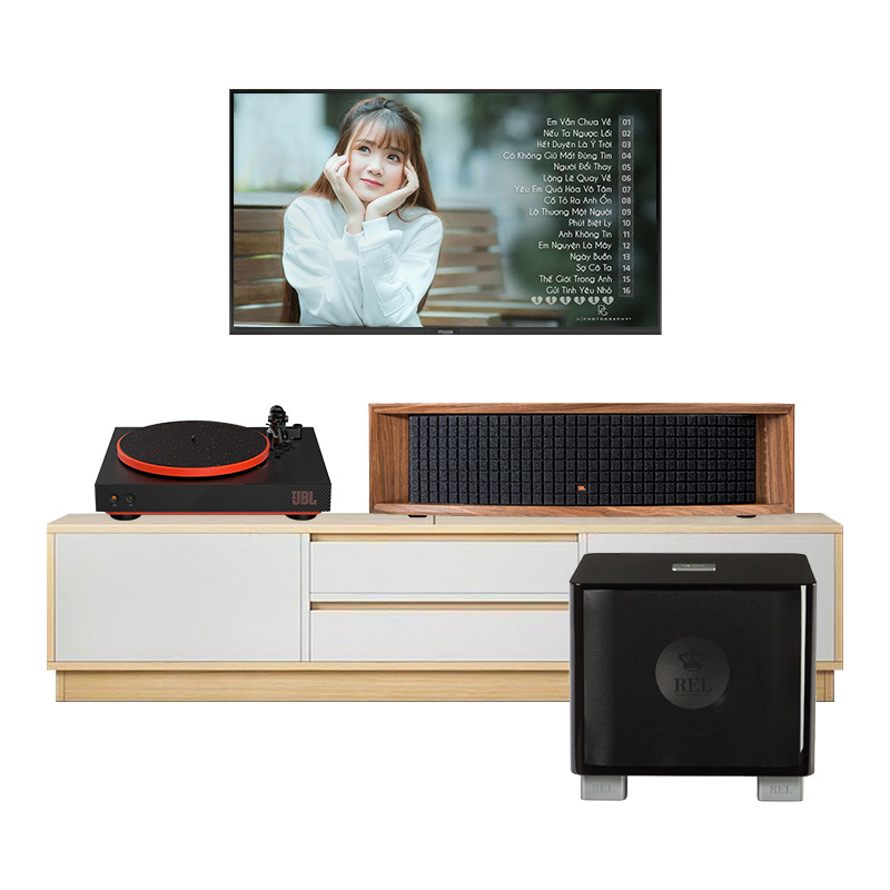 Dàn Nghe nhạc JBL NH29 (JBL L75ms Music System màu Walnut, JBL Spinner BT, Rel T7X)