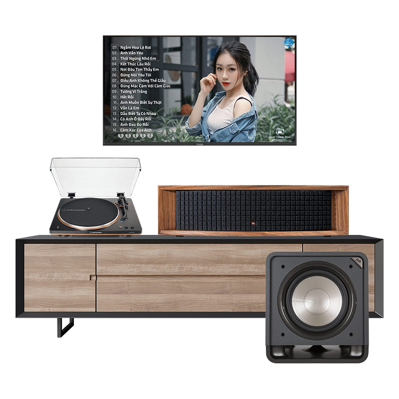 Dàn Nghe nhạc JBL NH32 (JBL L75ms Music System màu Walnut, Audio Technica AT LP70XBT, Polk Audio HTS12)