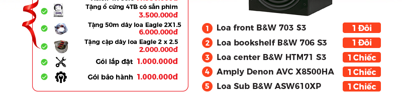 Dàn âm thanh nghe nhạc xem phim 5.1 Denon, B&W PN20