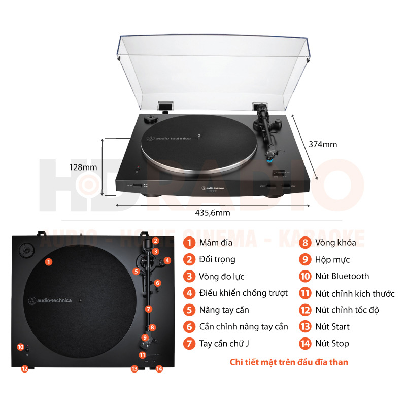 Chú thích đầu đĩa than Audio Technica AT-LP3XBT
