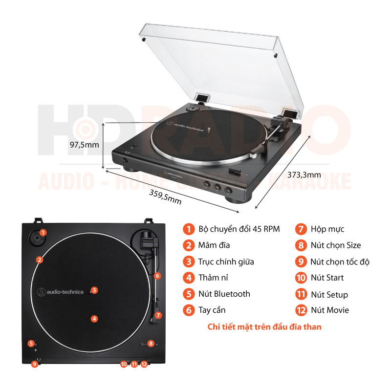 Chú thích đầu đĩa than Audio Technica AT-LP60XBT