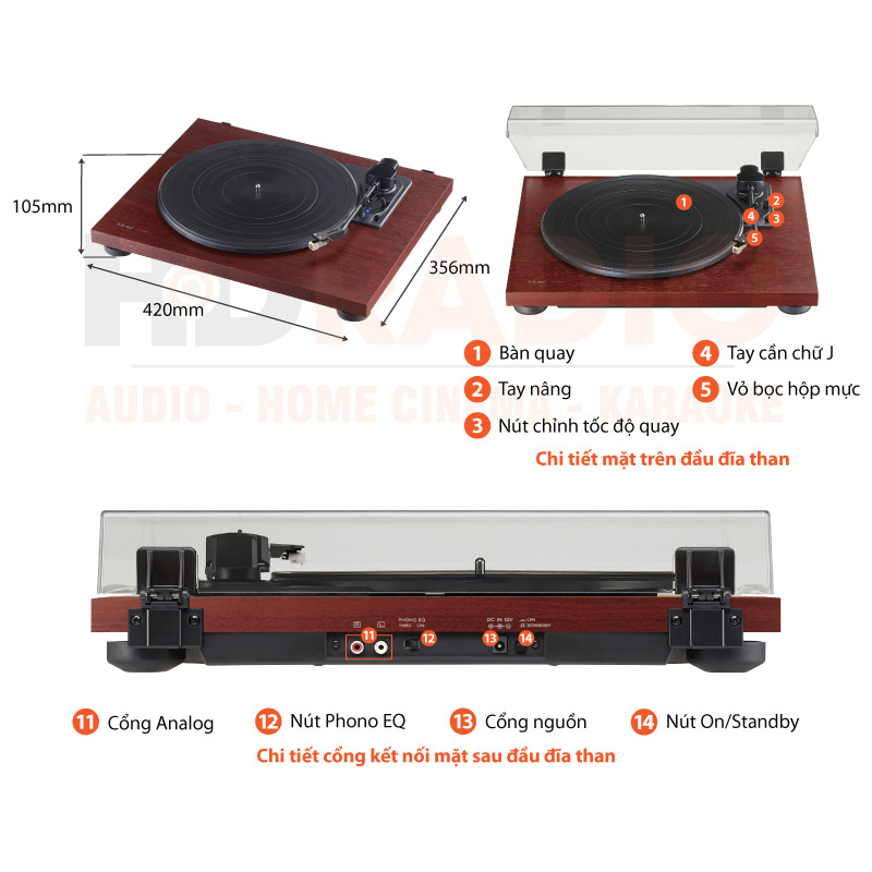 Đầu Đĩa Than TEAC TN-180BT A3, Hộp mực MM AT3600L, RCA, Bluetooth, Tốc Độ Xoay 33 1/3, 45, 78 RPM-2