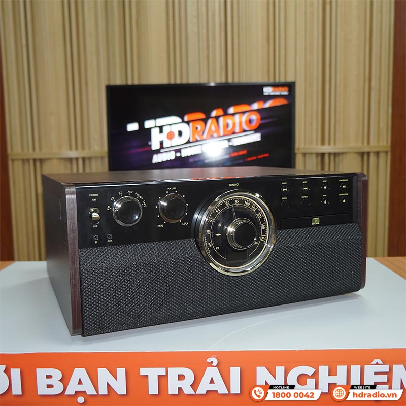 Máy Hát Đĩa Than Kết Hợp Đầu CD, Đài FM, Loa Victrola The Empire, Bluetooth 4.2, FM, AUX 3,5 mm-4