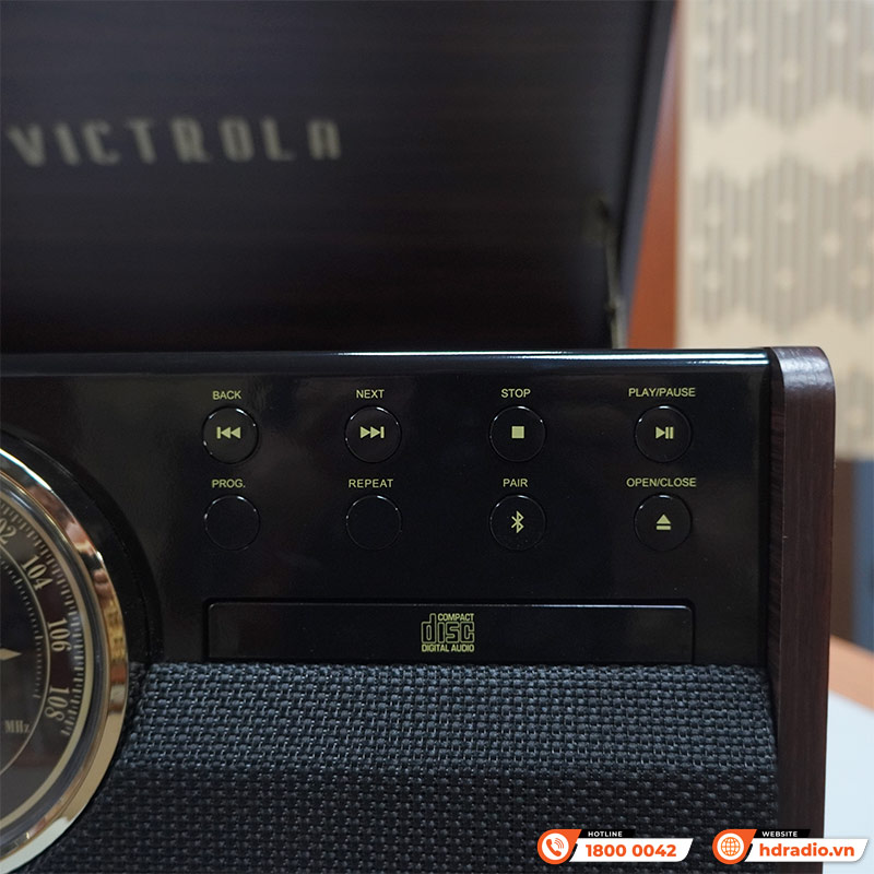Máy Hát Đĩa Than Kết Hợp Đầu CD, Đài FM, Loa Victrola The Empire, Bluetooth 4.2, FM, AUX 3,5 mm-7