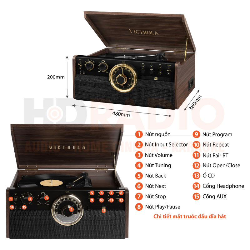 Máy Hát Đĩa Than Kết Hợp Đầu CD và Loa Victrola The Empire