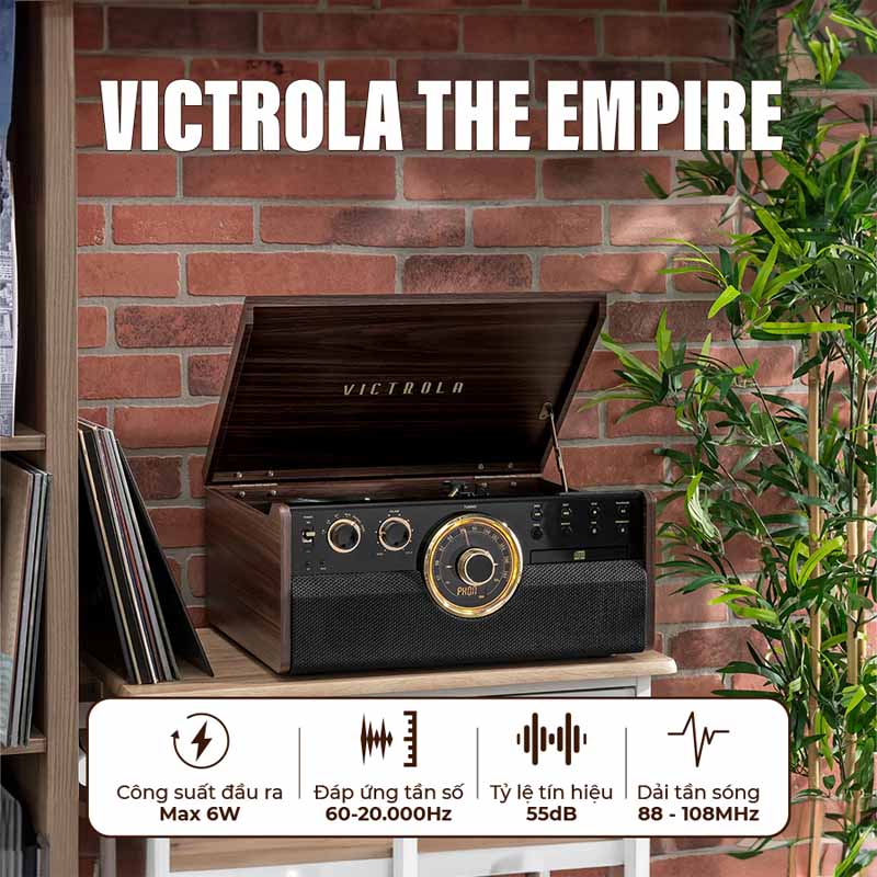 Máy Hát Đĩa Than Kết Hợp Đầu CD, Đài FM, Loa Victrola The Empire, Bluetooth 4.2, FM, AUX 3,5 mm-2