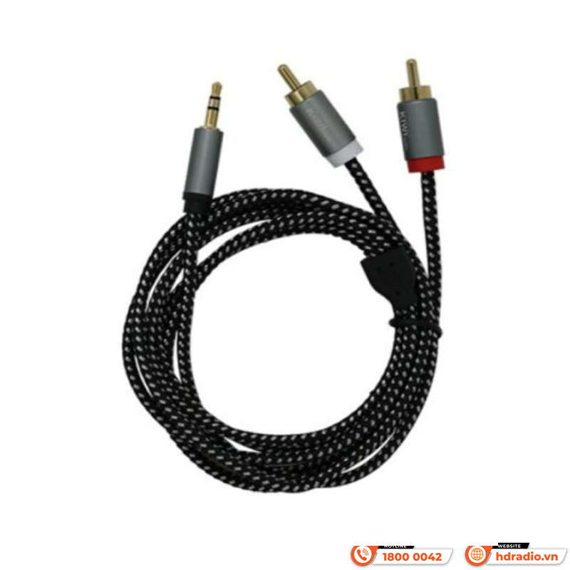 Dây 3.5mm ra 2AV Kiwi KW-AV002, dài 1.5M, 3M, 5M 