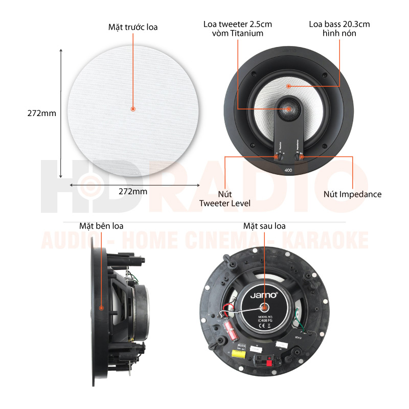 Chú thích loa âm trần Jamo IC 408 FG