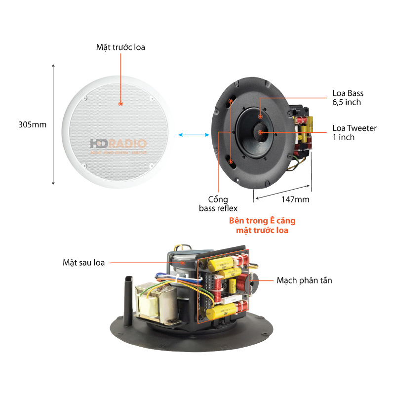 chu thich loa am tran JBL Control 227CT