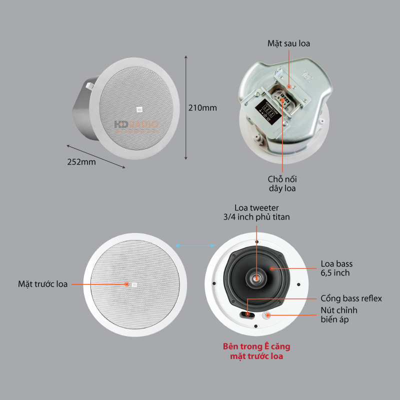 chu thich loa am tran JBL Control 26CT