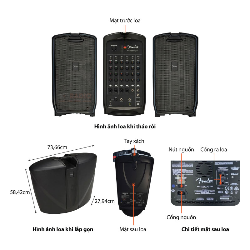 Loa Fender Passport Event Series 2, Bluetooth, Mixer 7 kênh, Công Suất 375W-2